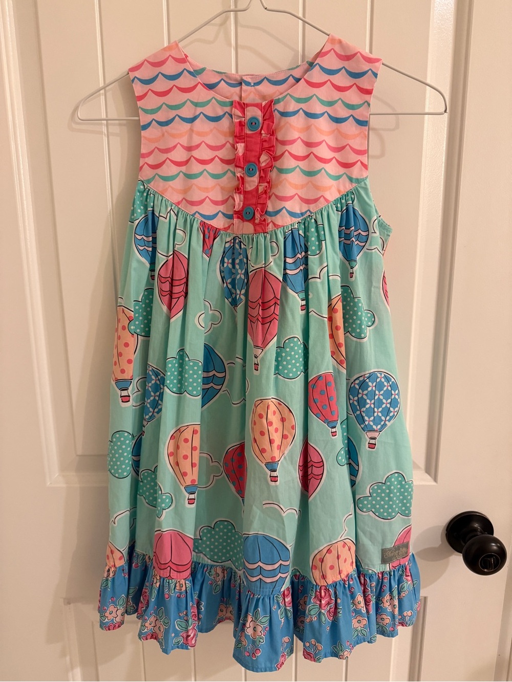Eleanor Rose Girls' Mint Hot Air Balloon Print Dress size 8/10 VGUC